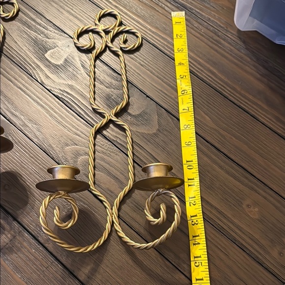 Pair of Gold Metal Wall Braided Candle Holders - Picture 4 of 8